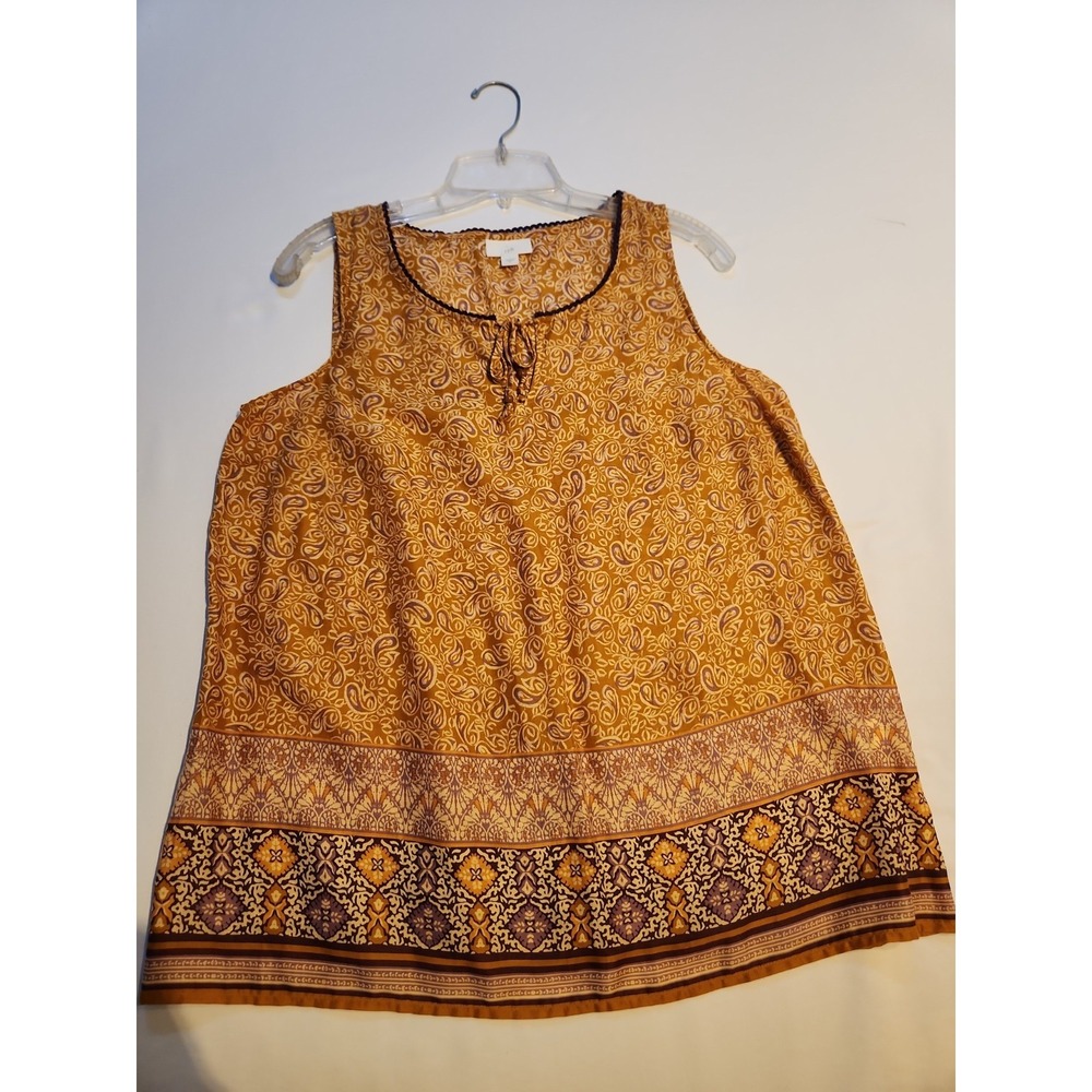 J. Jill Womens Mustard Yellow Paisley Tencel Sleeveless Top WTP247421 Size S